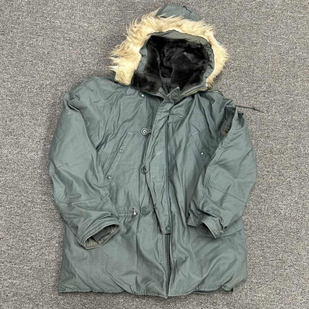 US Military N-3B Snorkel Parka Mens L Green Good Faux Fur Hood Flight Jacket